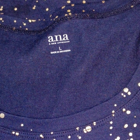 Ana,Womans Black Black &Gold Polka Dot Short Sleeve Pocket T Shirt L  New - Picture 6 of 7